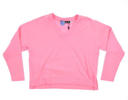 New W/ Logo Womens Ralph Lauren RLX Jersey V-Neck Pullover Large L Pink MSRP $148