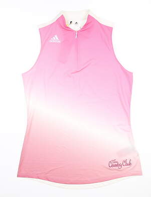 New W/ Logo Womens Adidas Primegreen Gradient Sleeveless Polo Small S Screaming Pink MSRP $70
