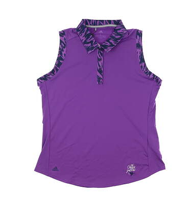 New W/ Logo Womens Adidas Ultimate Sleeveless Polo Large L Purple MSRP $60 DU7893