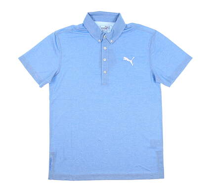New Mens Puma Oxford Heather Polo Designed for Rickie Fowler Small S Electric Blue Lemonade MSRP $70 574613-03
