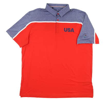 New W/ Logo Mens Adidas USA Golf Polo X-Large XL Red/Dark Blue Melange MSRP $80 FP7086