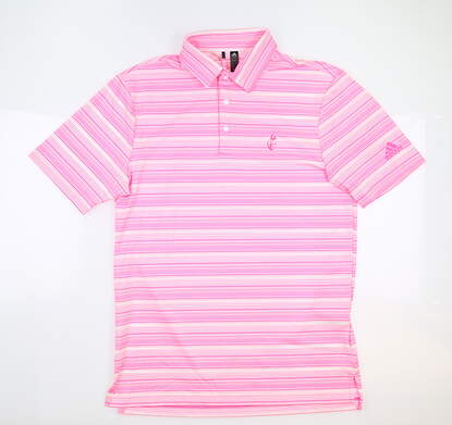 New W/ Logo Mens Adidas Snap Polo Small S Screaming Pink/White MSRP $70 GM0233