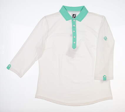 New W/ Logo Womens Footjoy Baby Pique 3/4 Sleeve Polo X-Large XL White MSRP $85 27629